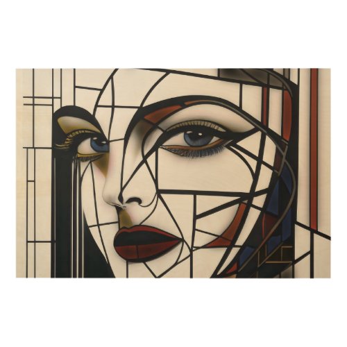 Cubist Woman Portrait Stained Glass Wood Wall Art
