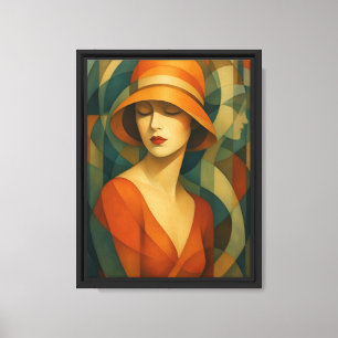 Cubist Woman with Hat Abstract Canvas Art Print