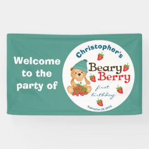 Cub's Strawberries Beary Berry First Birthday Banner