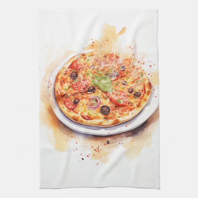 Cucina Italiana: Artistic Italian Pizza Kitchen Towel (Vertical)
