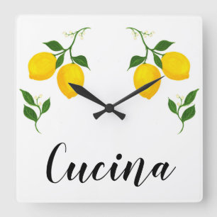Cucina sign with Lemons and Leave design Square Wall Clock