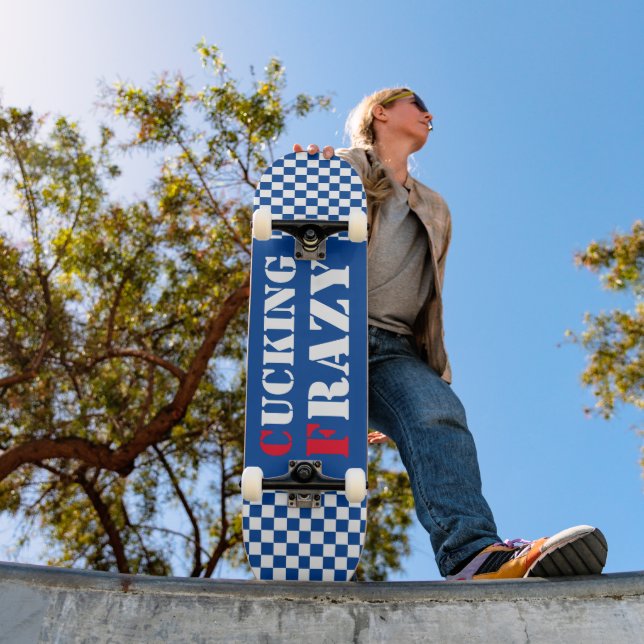Cucking Frazy blue and white checkerboard Skateboard (Outdoor 1)