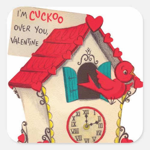 Cuckoo clock retro Vintage Valentine sticker