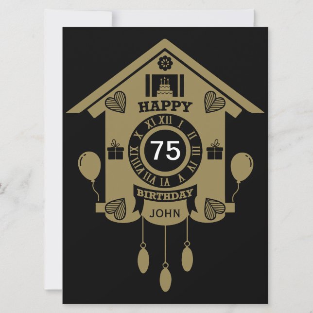 Cuckoo Clock Time 75th Birthday Card (Front)