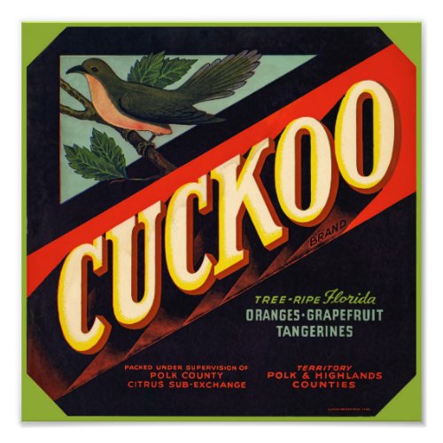 Cuckoo Oranges packing label Photo Print