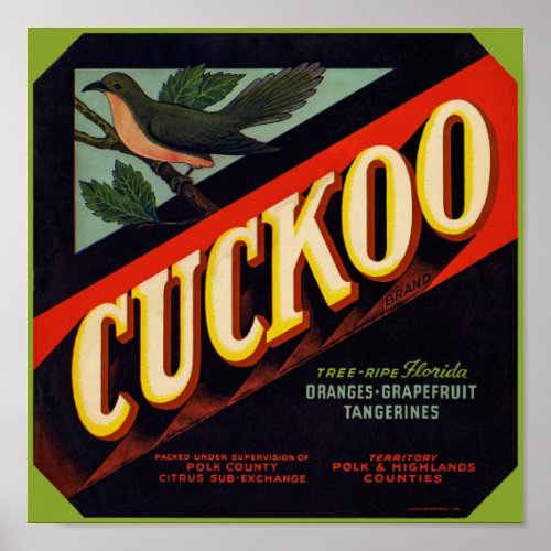 Cuckoo Oranges packing label Poster