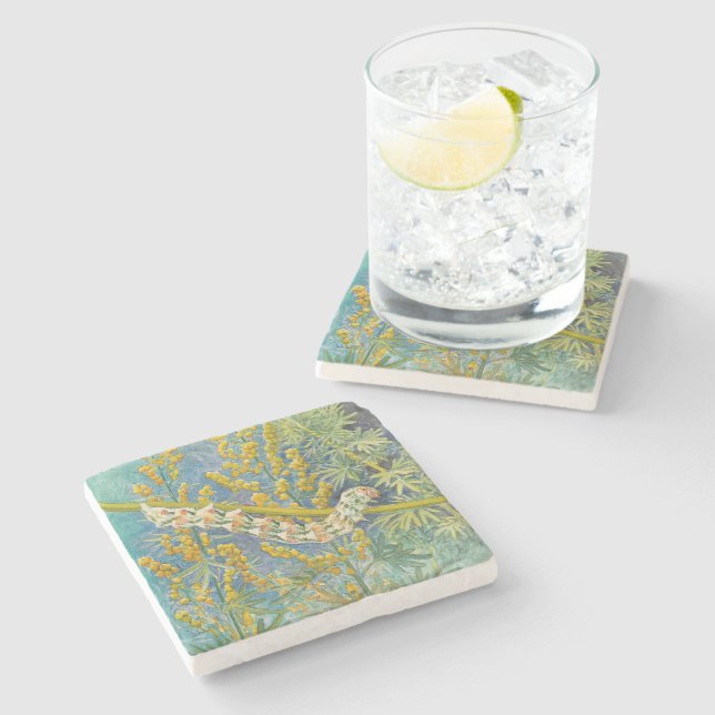 Cucullia Absinthii Wormwood Caterpillar  Stone Coaster (Side)