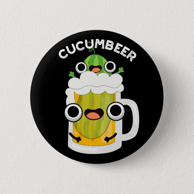 Cucum-beer Funny Beer Pun Dark BG Button (Front)