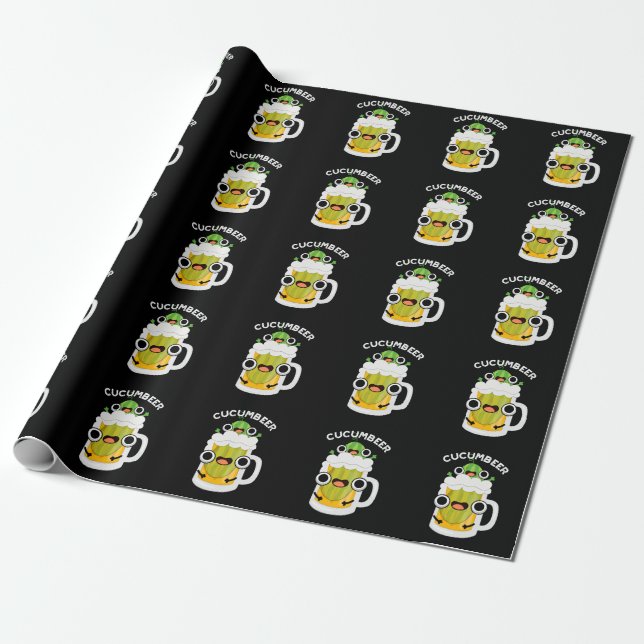 Cucum-beer Funny Beer Pun Dark BG Wrapping Paper (Unrolled)