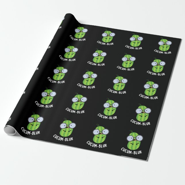 Cucum-blur Funny Veggie Cucumber Pun Dark BG Wrapping Paper (Unrolled)
