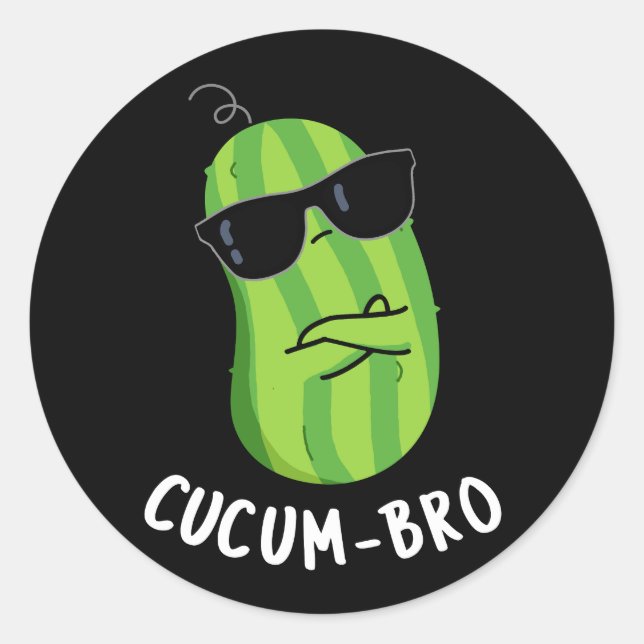Cucum-bro Funny Veggie Cucumber Pun Dark BG Classic Round Sticker (Front)