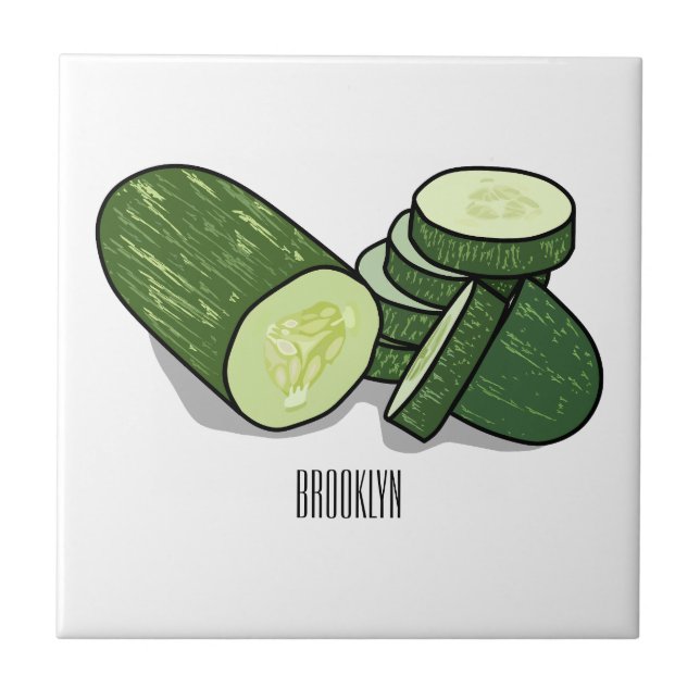 Cucumber cartoon illustration  ceramic tile (Front)