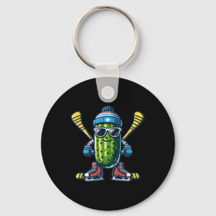 Cucumber Ice Hockey Cool Pickle Skater Keychain