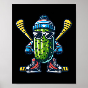 Cucumber Ice Hockey Cool Pickle Skater  Poster