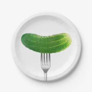 Cucumber on a fork paper plates