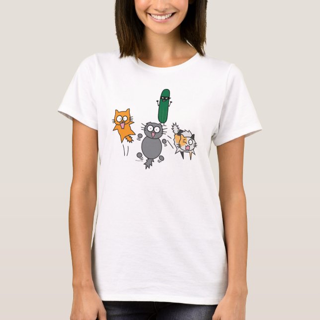 Cucumber Scaring Cats - Cat versus Cucumber T-Shirt (Front)
