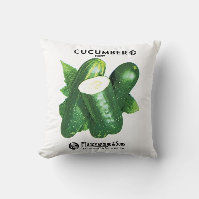 Cucumber Seed Packet Label Throw Pillow (Front)