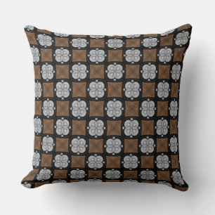 Cucumber Slice Gray and Black over Brown Design Throw Pillow