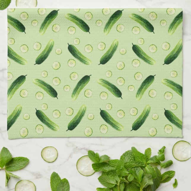 Cucumbers, cukes, green vegetables kitchen towel (Folded)