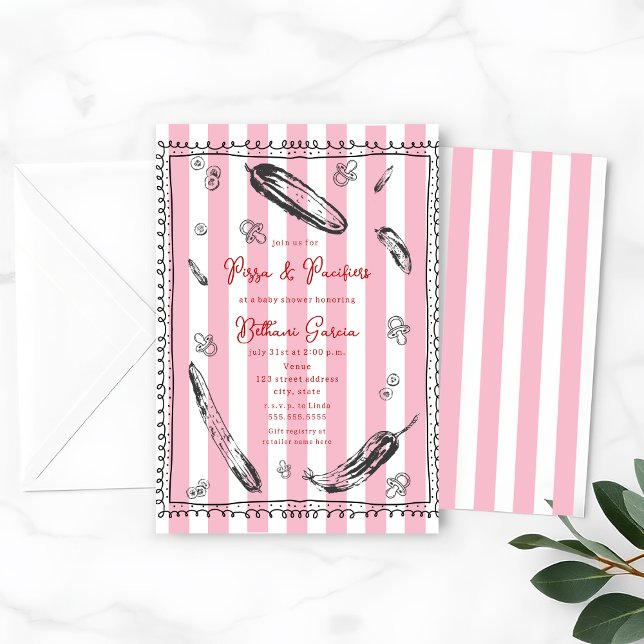 Cucumbers Pacifiers Sketch Doodle Boy Baby Shower Invitation (Creator Uploaded)
