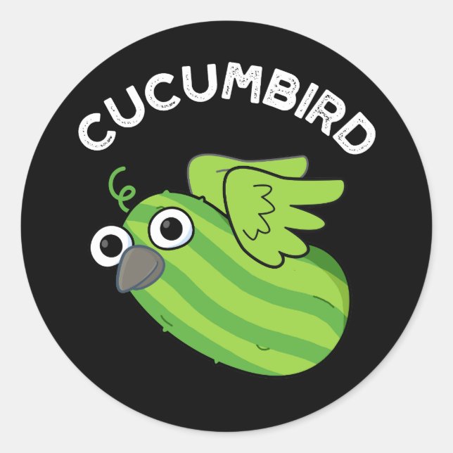Cucumbird Funny Veggie Cucumber Pun Dark BG Classic Round Sticker (Front)