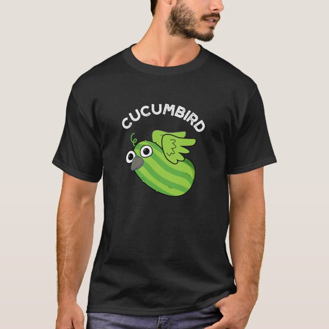 Cucumbird Funny Veggie Cucumber Pun Dark BG T-Shirt (Front)