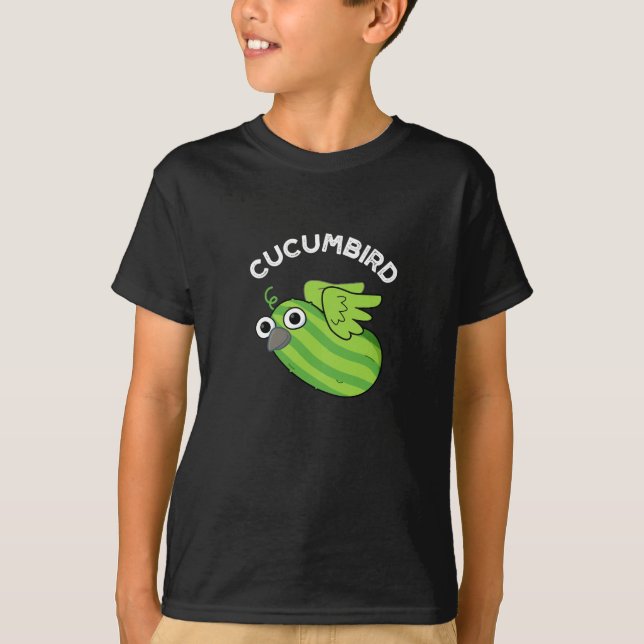 Cucumbird Funny Veggie Cucumber Pun Dark BG T-Shirt (Front)