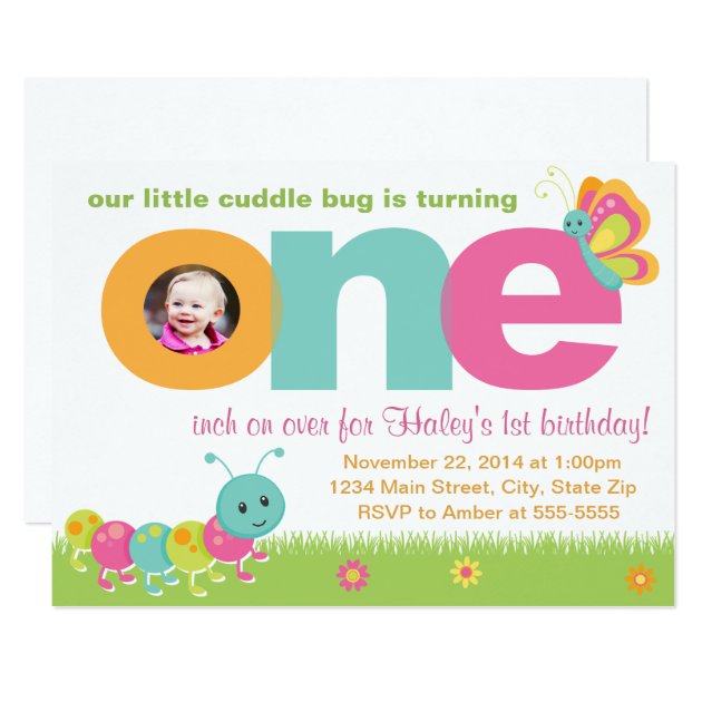 Cuddle Bug 1st Birthday Invitation 5x7 Photo Card