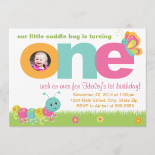 Cuddle Bug 1st Birthday Invitation 5x7 Photo Card