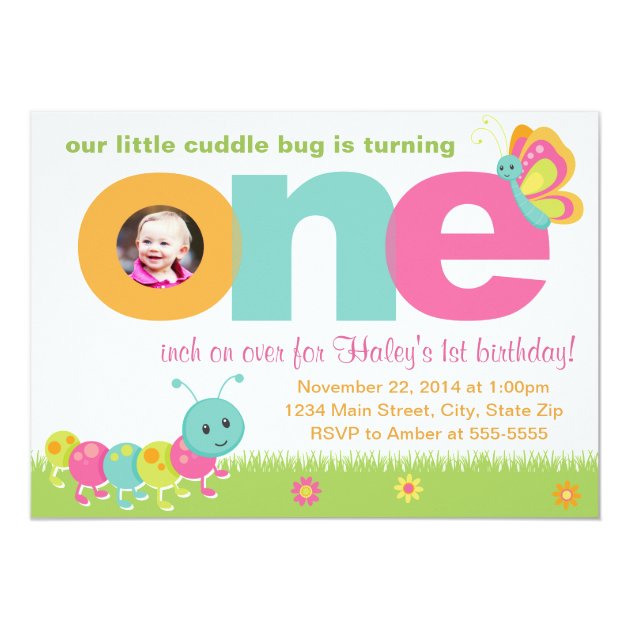 Cuddle Bug 1st Birthday Invitation 5x7 Photo Card