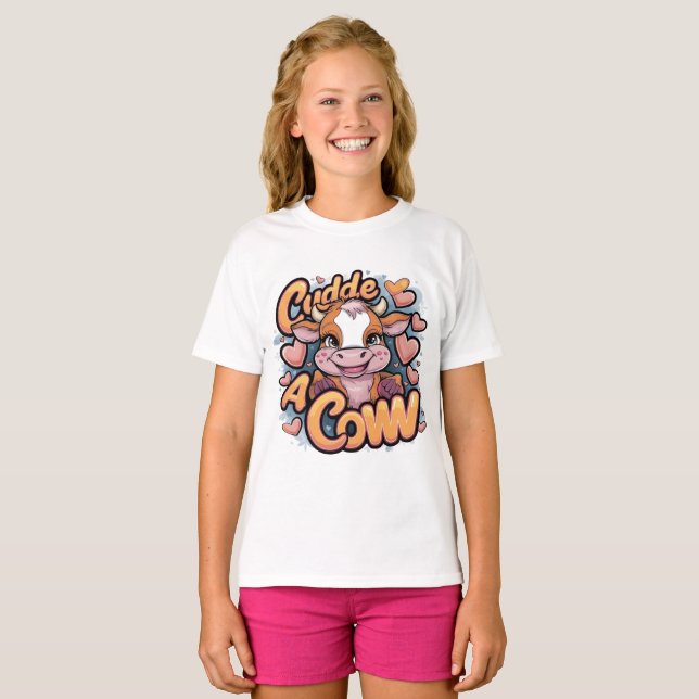 Cuddle Cow Tee: Cozy and Cute Animal Design T-Shirt (Front Full)