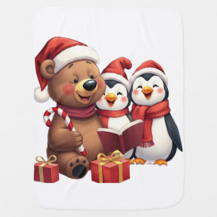 Cuddle Crew Christmas Blanket –Cute Bear & Penguin