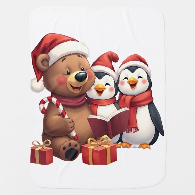 Cuddle Crew Christmas Blanket –Cute Bear & Penguin (Front)
