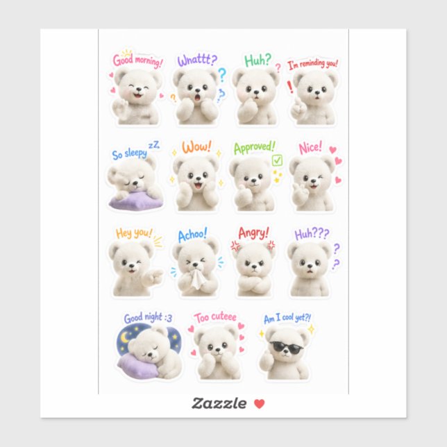 Cuddle Cub – Cute Teddy Mood Sticker Pack (Sheet)