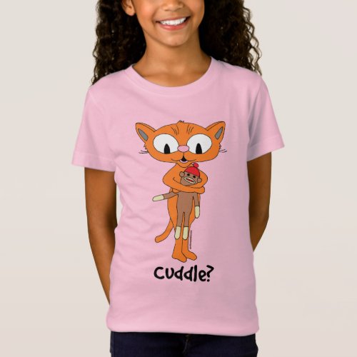 cuddle Cute Orange Cartoon Cat with Sock Monkey T_Shirt