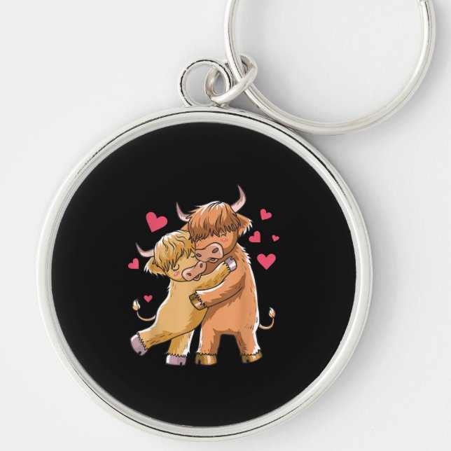 Cuddle Highland Cattle Scottish Cow Farmers Gift Keychain (Front)