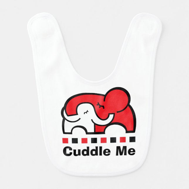 Cuddle Me elephant black, red and white Baby bib (Front)
