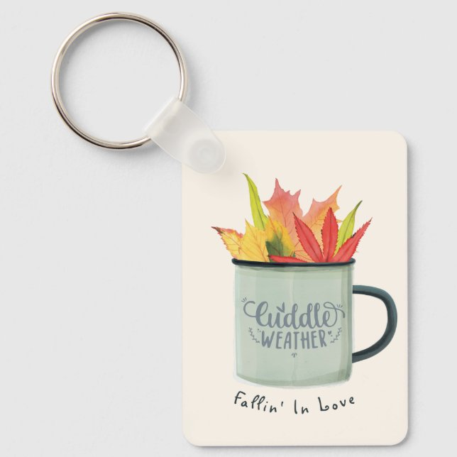 Cuddle Weather Watercolor Fall Leaves Autumn  Keychain (Front)