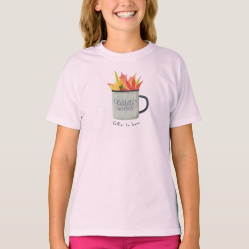 Cuddle Weather Watercolor Fall Leaves Autumn  T_Shirt