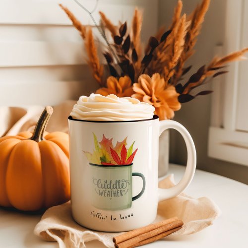 Cuddle Weather Watercolor Fall Leaves Autumn  Two_Tone Coffee Mug