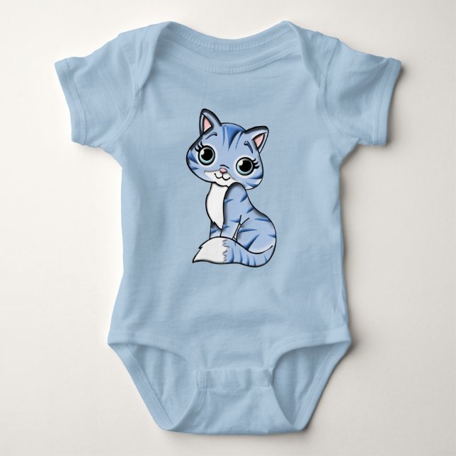 Cuddles blue kitty baby bodysuit (Front)