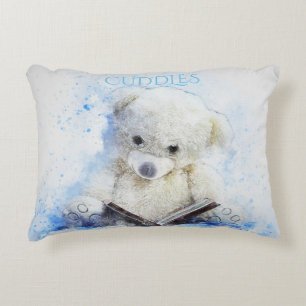 'CUDDLES' white bear throw pillow. Accent Pillow