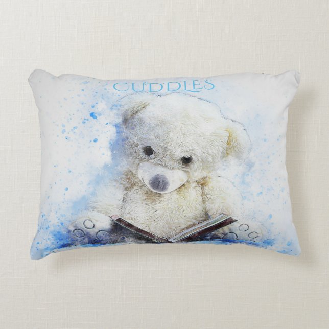 'CUDDLES' white bear throw pillow. Accent Pillow (Front)
