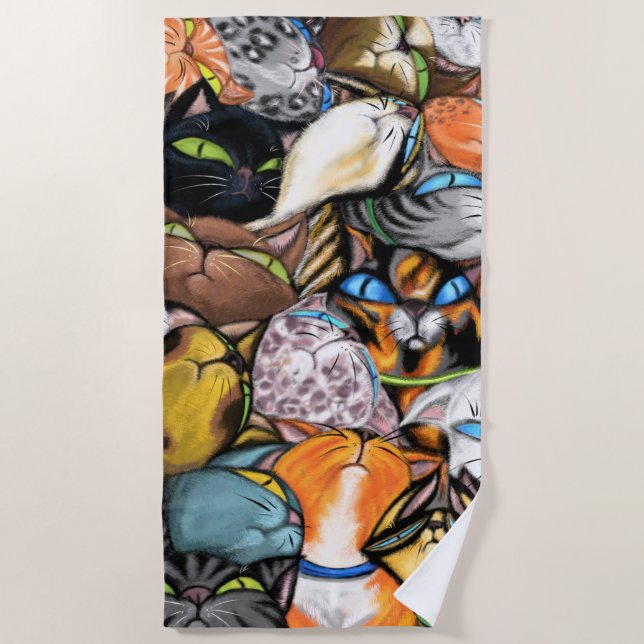 Cuddling Cats Beach Towel Cat Hugs (Front)
