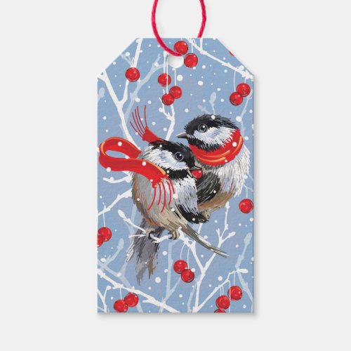 Cuddling Chickadees Christmas Gift Tags