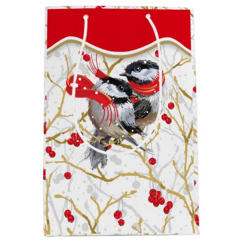 Cuddling Chickadees Christmas Medium Gift Bag