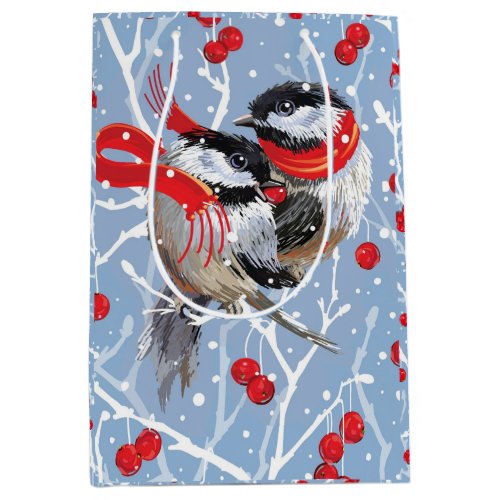 Cuddling Chickadees Christmas Medium Gift Bag