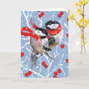 Cuddling Chickadees Christmas Note Card