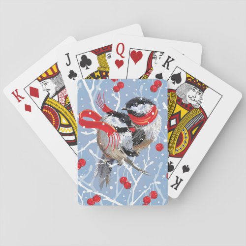 Cuddling Chickadees Christmas Sweethearts Poker Cards