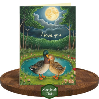 Cuddling Ducks Pond Art Loving Anniversary Card